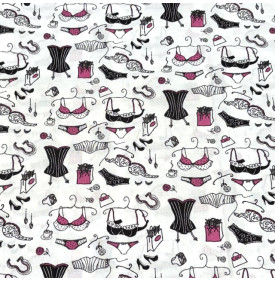 Tissu Coton Imprimé / Motif Lingerie - Glamour Blanc & Rose