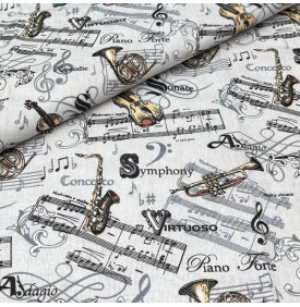 Tissu Coton Imprimé / Musique & Partitions - Virtuoso Gris