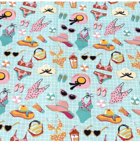 Tissu Coton Imprimé / Accessoires de Plage Mojito Aqua