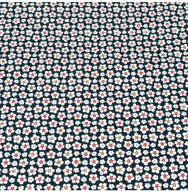 Tissu Coton Imprimé / Fleurs Mao - Marine & Blanc