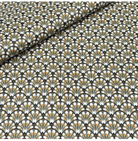 Tissu Coton Enduit / Motif Éventails - Gaudi Vert Olive