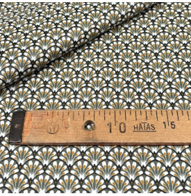 Tissu Coton Enduit / Motif Éventails – Gaudi Olive & Ocre | 14.90 €/M