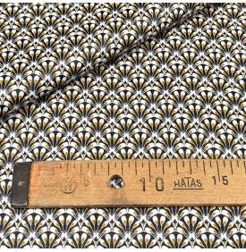 Tissu Coton Enduit / Motif Éventails - Gaudi Noir & Ocre | 14.90 €/M