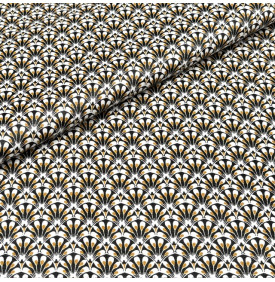 Tissu Coton Enduit / Motif Éventails Gaudi - Noir