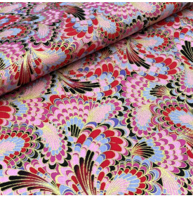 Coupon Coton Imprimé Foil / Seigaiha Japonais Rose & Or