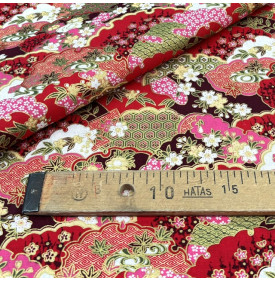 Coupon Coton Imprimé Foil Sakura Impérial Rouge & Or