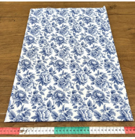 Coupon Coton Imprimé / Roses Vintage Colbat Bleu