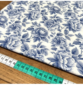 Coupon Coton Imprimé / Roses Vintage Cobalt Bleu