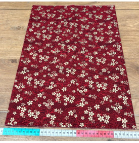 Tissu Coton Imprimé Foil / Fleurs Sakura - Tatami Rouge & Doré