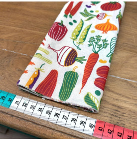 Tissu Coton Enduit / Légumes du Jardin - Potager Beige & Multicolore