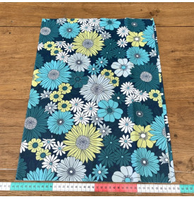 Coupon Tissu Coton Enduit Ibiza Bleu Pétrole – Fleurs Vintage