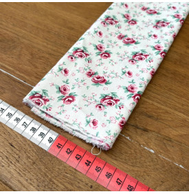 Coupon Tissu Coton Enduit Suzanne Ivoire & Rose – Roses Romantiques