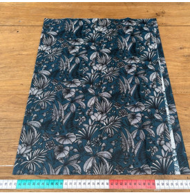 Coupon Tissu Coton Enduit Java Bleu Pétrole – Feuillage Tropical