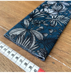 Coupon Tissu Coton Enduit Java Bleu Pétrole – Feuillage Tropical