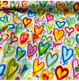 Coupon Tissu Coton Imprimé Cœurs Multicolores | Esprit Pop Art