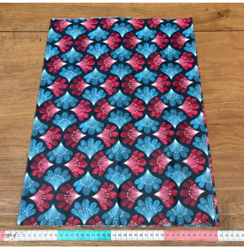 Coupon Tissu Coton Enduit Amanda Bleu & Rose – Motif Graphique Art Déco