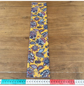 Coupon Tissu Coton Enduit Arlésiennes Indiennes Bleu & Jaune – Fleurs Cachemire