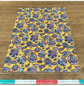 Coupon Tissu Coton Enduit Arlésiennes Indiennes Bleu & Jaune – Fleurs Cachemire