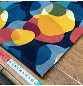 Coupon Tissu Coton Imprimé Sixties Multicolore | Motif Graphique Rétro