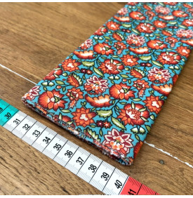 Tissu Coton Enduit Imprimé / Fleurs Indiennes - Gange Turquoise & Orange | 14.90 €/M