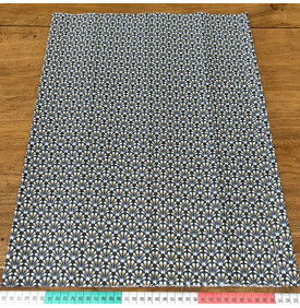 Tissu Coton Enduit / Motif Éventails – Gaudi Pétrole & Ocre | 14.90 €/M