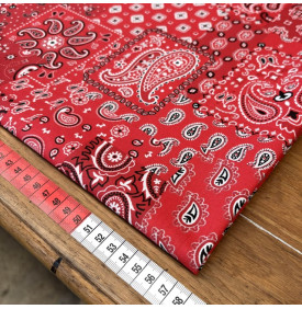 Tissu Coton Imprimé / Bandana Patchwork - Farwest Rouge & Blanc