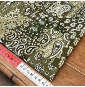 Tissu Coton Imprimé / Bandana Patchwork - Farwest Kaki & Blanc