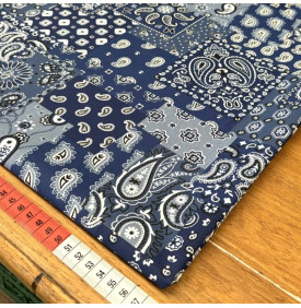 Tissu Coton Imprimé / Bandana Patchwork - Farwest Bleu & Blanc