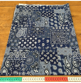 Tissu Coton Imprimé / Bandana Patchwork - Farwest Bleu & Blanc