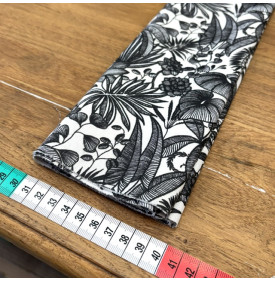 Coupon Tissu Coton Enduit / Feuille Tropical - Java Blanc & Noir