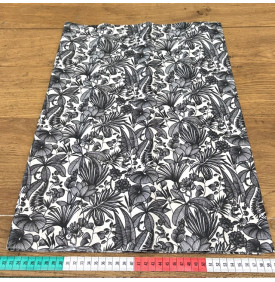 Coupon Tissu Coton Enduit / Feuille Tropical - Java Blanc & Noir
