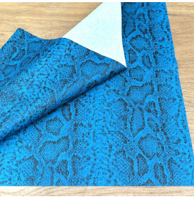 Tissu Simili Cuir Imprimé / Effet Crocodile & Serpent - Croco Snake Bleu Canard