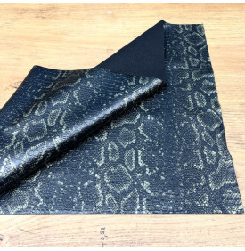 Tissu Simili Cuir Imprimé / Effet Crocodile & Serpent - Croco Snake Noir & Or