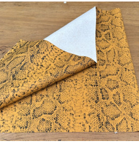Tissu Simili Cuir Imprimé / Effet Crocodile & Serpent - Croco Snake Jaune Mat