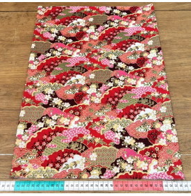 Tissu Coton Imprimé Foil / Fleurs Sakura Impérial - Rouge & Or