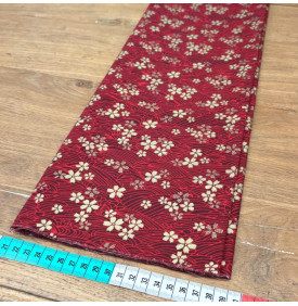 Tissu Coton Imprimé Foil / Fleurs Sakura - Tatami Rouge & Doré