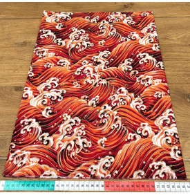 Tissu Coton Imprimé Foil / Vagues Impériales - Rouge & Or