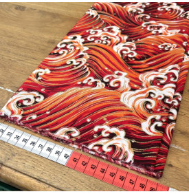 Tissu Coton Imprimé Foil / Vagues Impériales - Rouge & Or