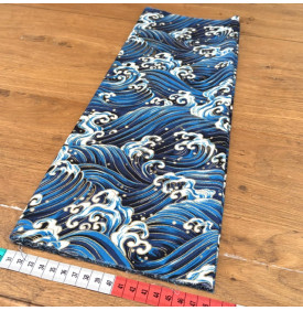 Tissu Coton Imprimé Foil / Vagues Impériales - Bleu & Or