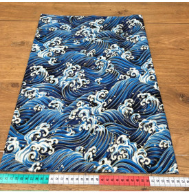 Tissu Coton Imprimé Foil / Vagues Impériales - Bleu & Or