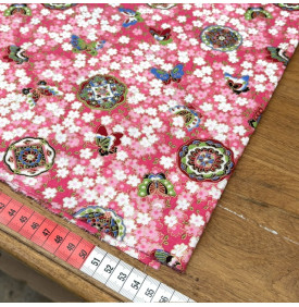 Tissu Coton Imprimé Foil / Motif Sakura & Papillons - Kimiko Rose