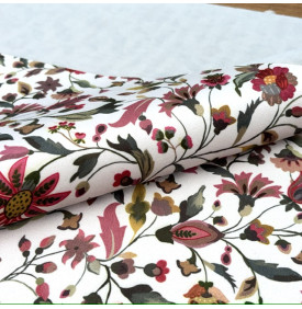 Tissu Velours Ras Imprimé / Motif Fleurs - Églantine Ivoire & Rose