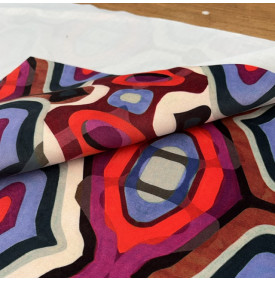 Tissu Velours Ras Imprimé / Motif Géométrique - Rétro Pop Ivoire & Rouge
