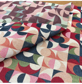 Tissu Jacquard Imprimé / Motif Géométrique - Soho Bleu Marine & Rouge