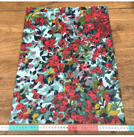 Tissu Coton Enduit / Motif Floral - Capucine Rouge & Turquoise | 14.90 €/M