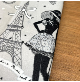 Tissu Enduit / Motif Paris - Moi Paris Argent & Noir | 14.90 €/M