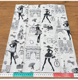 Tissu Enduit / Motif Paris - Moi Paris Argent & Noir | 14.90 €/M