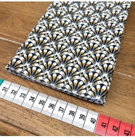 Tissu Coton Enduit / Motif Éventails - Gaudi Noir & Ocre | 14.90 €/M