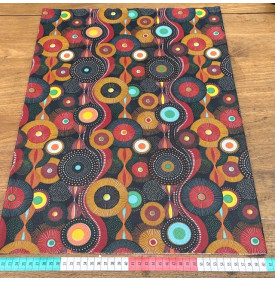 Tissu Coton Enduit / Motif Wax - Boubou Ocre & Noir | 14.90 €/M