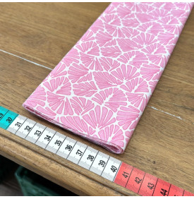 Coupon Tissu Coton / Motif Graphique - Enduit Antibes Rose & Blanc